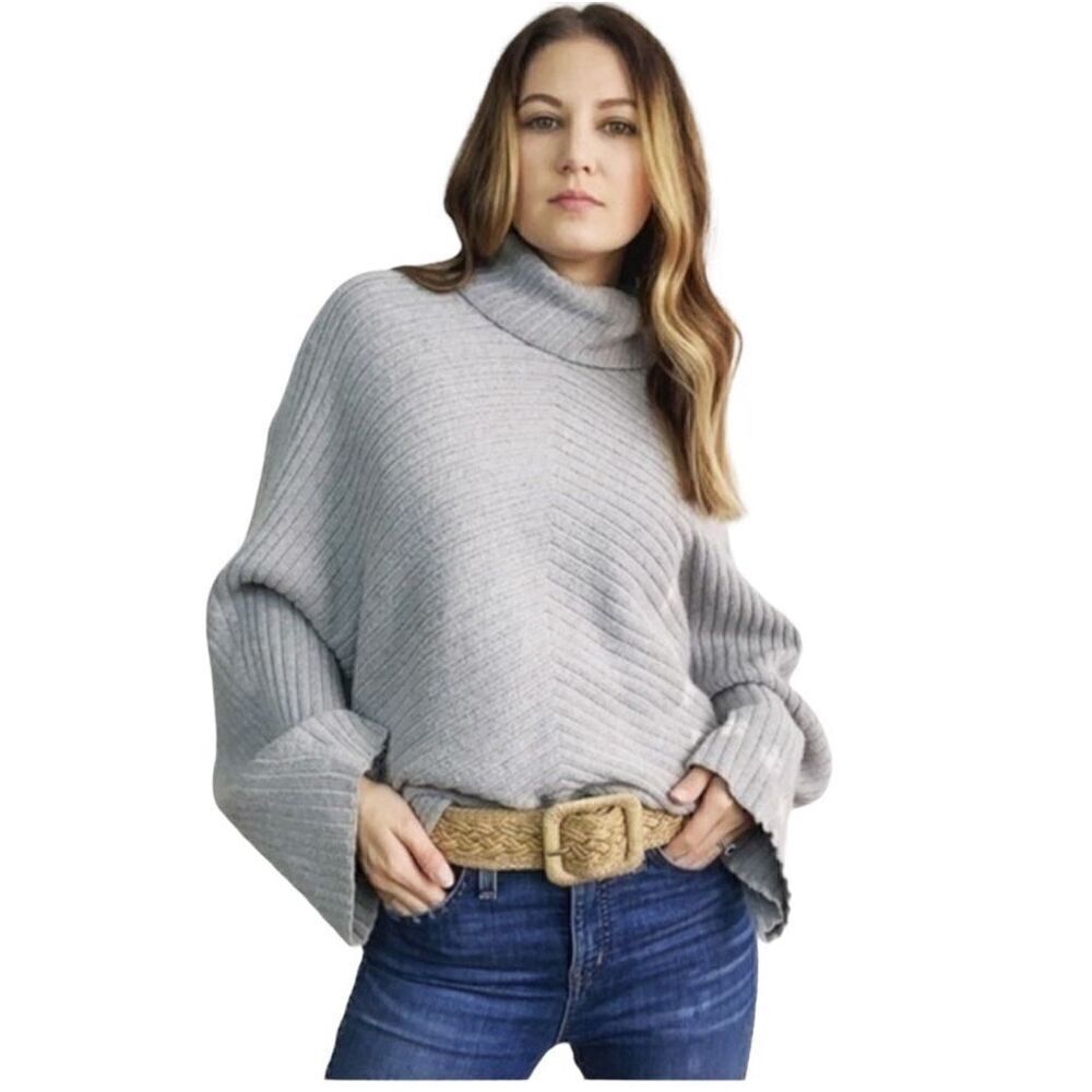 Anthropologie Moth Gray Pullover Turtleneck Sweater Size XS Ribbed Relaxed Fall